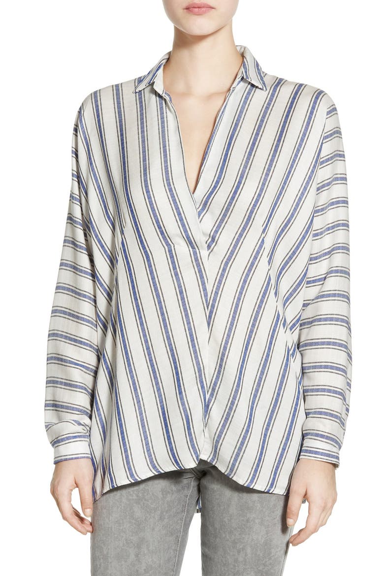 Stripe Back Button Shirt, Main, color, WHITE/ BLUE STRIPE