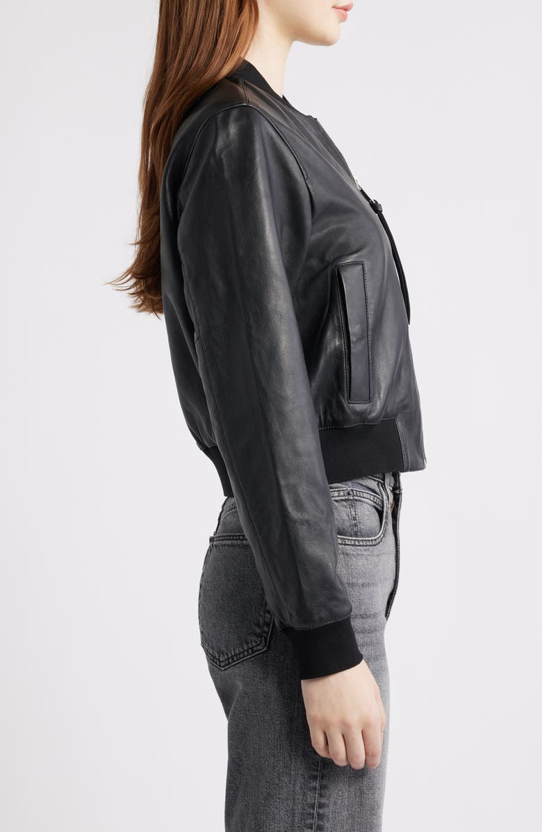 AllSaints Orten Leather Bomber Jacket, Alternate, color, Black