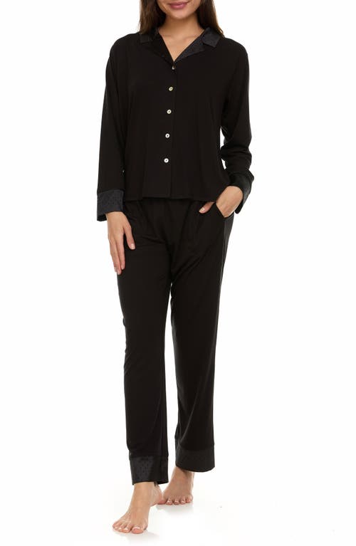 Flora By Flora Nikrooz Cecilia Notch Collar Jacquard Trim Pajamas In Black