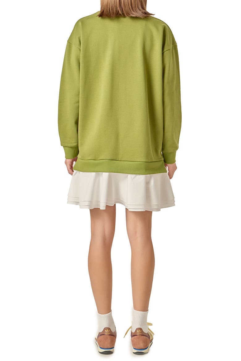 Long Sleeve Mixed Media Sweatshirt Minidress, Alternate, color, OLIVE/ WHITE