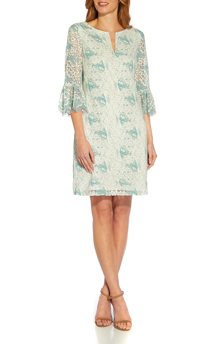 Adrianna Papell Lace Bell Sleeve Shift Dress, Main, color,