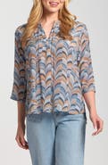 APNY Print Tassel Split Neck Chiffon Top