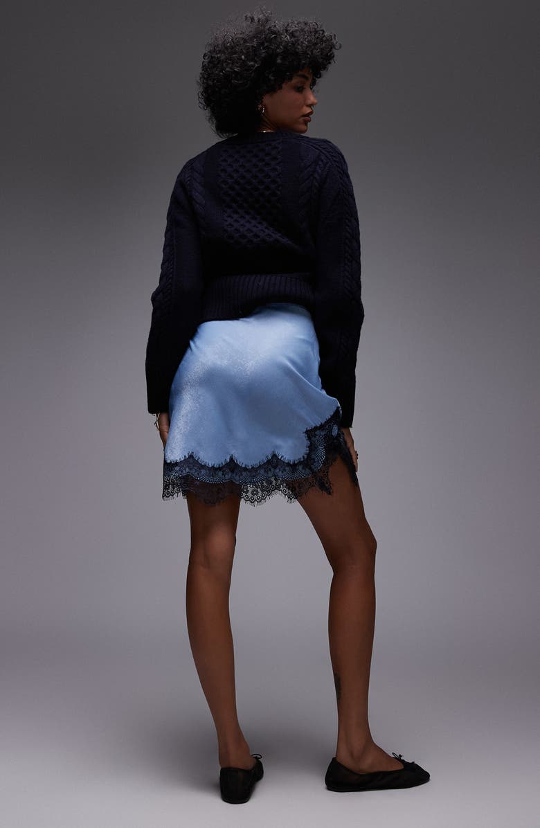 Topshop Lace Trim Satin Miniskirt, Alternate, color, 
