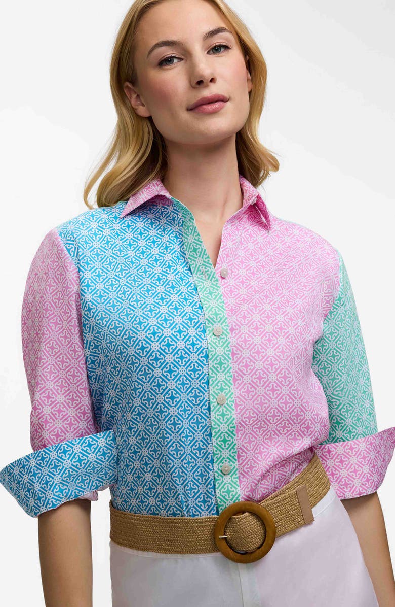 Foxcroft Meghan Geo Lattice Cotton Button-Up Shirt, Alternate, color,