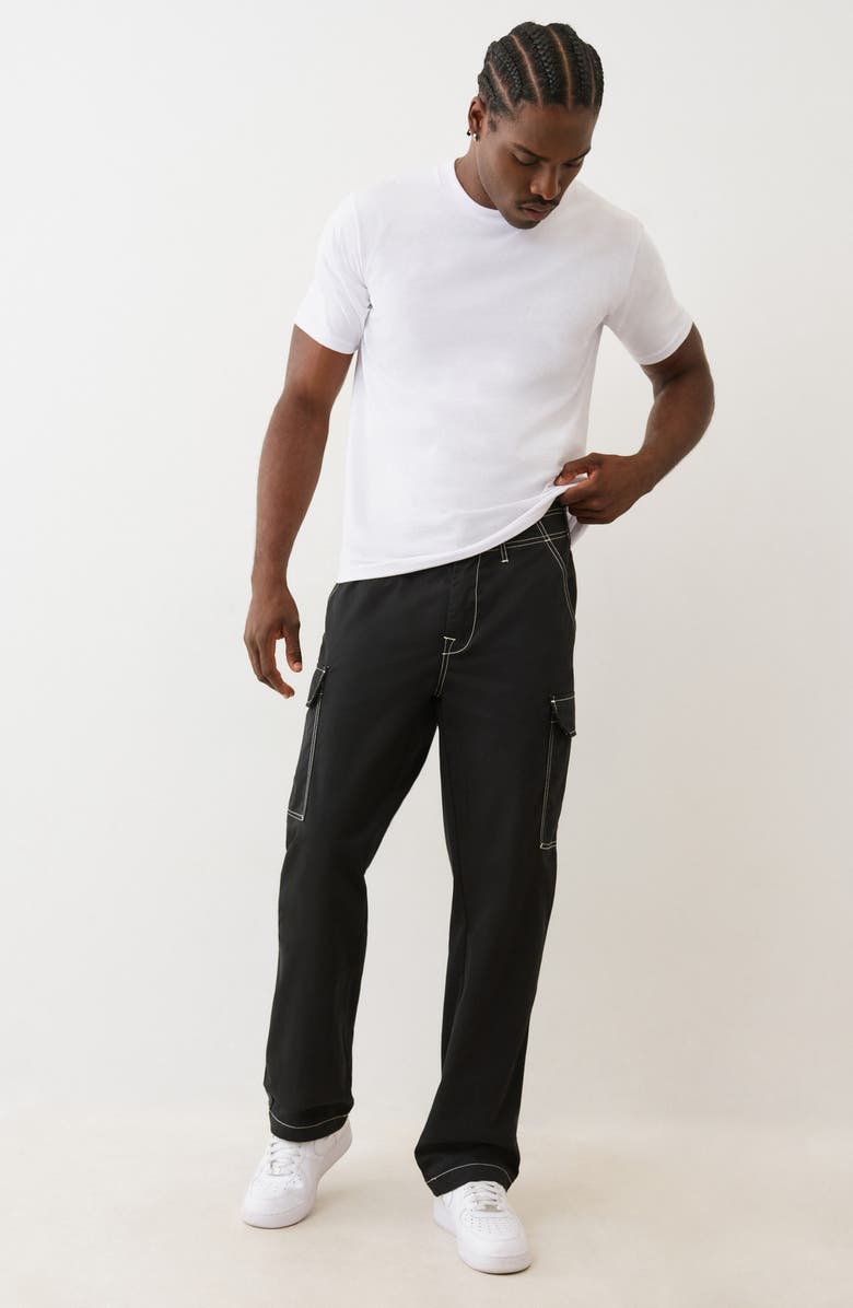 True Religion Horseshoe Outline Cargo Jeans, Alternate, color, Jet Black / Tr-V Red 2