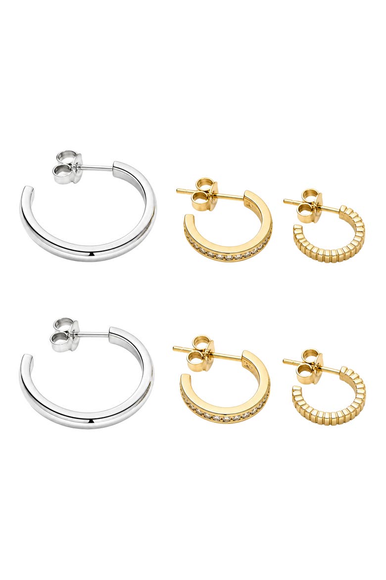 Set of 3 Huggie Hoop Earrings, Main, color, GOLD/SILVER