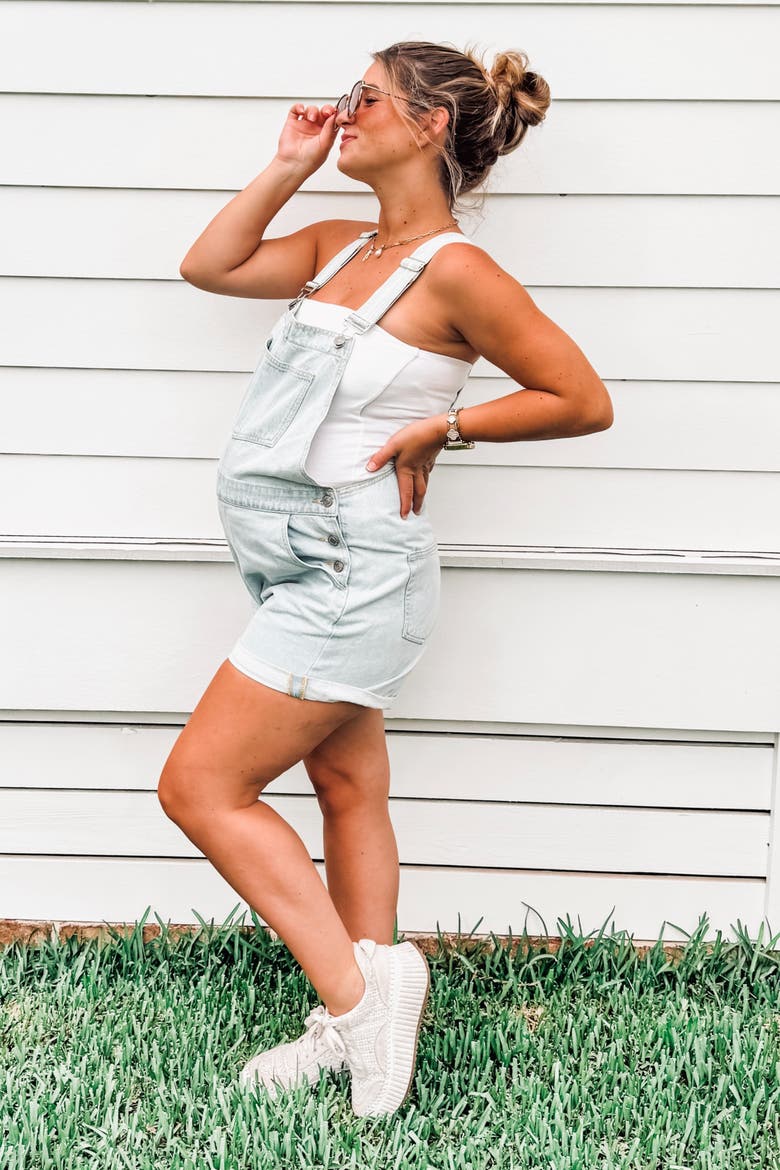 Denim Short Overalls, Alternate, color, Light Blue