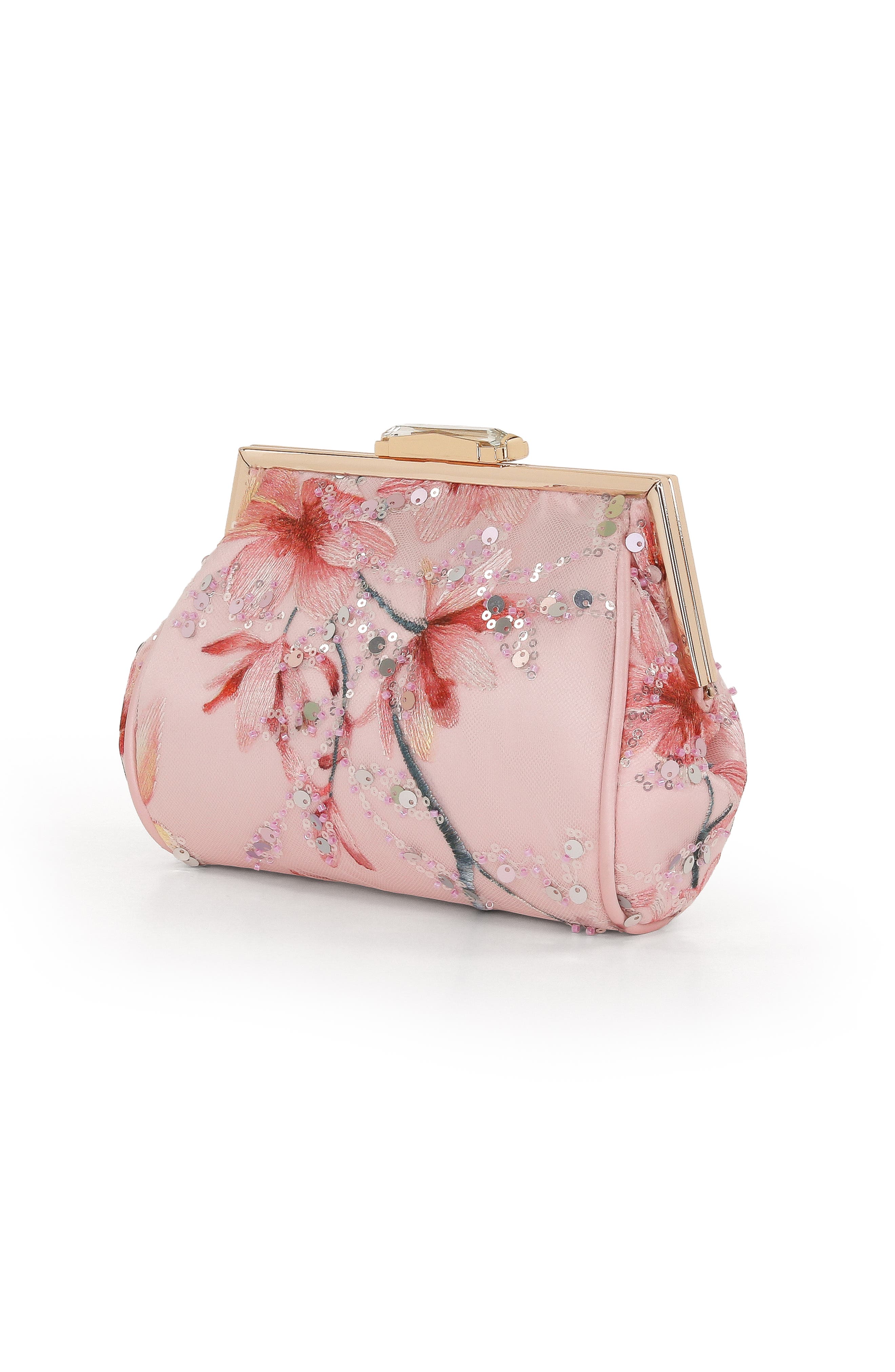 Jewel Badgley Mischka Flora Floral Embroidered and Sequin Signature Pouch Clutch, Alternate, color, Blush