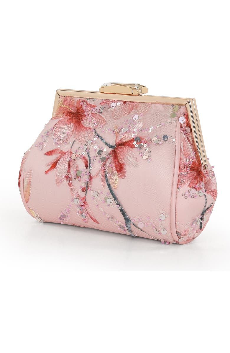 Jewel Badgley Mischka Flora Floral Embroidered and Sequin Signature Pouch Clutch, Alternate, color, Blush