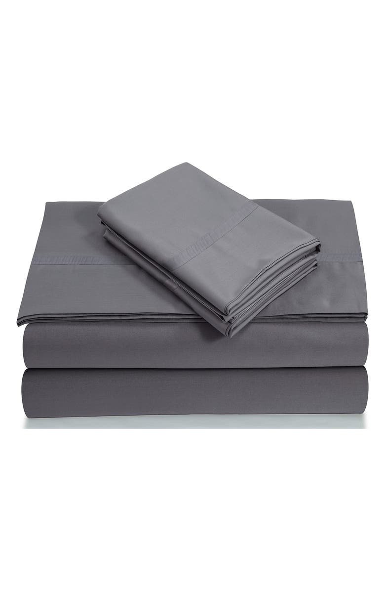 AZORES HOME 300 Thread Count Cotton Percale Sheet Set, Main, color, Grey