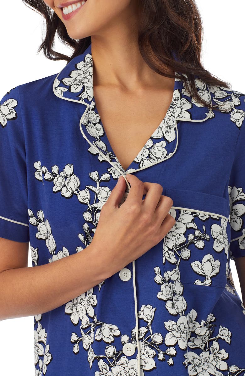 BedHead Pajamas Navy Shadow Blossom Organic Cotton Crop Pajamas, Alternate, color, Navy Shadow Blossom