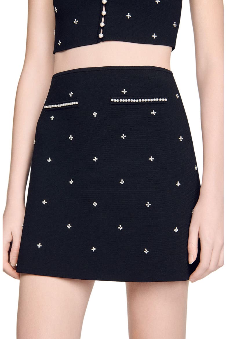 Rhinestone embroidered knit skirt, Alternate, color, Black
