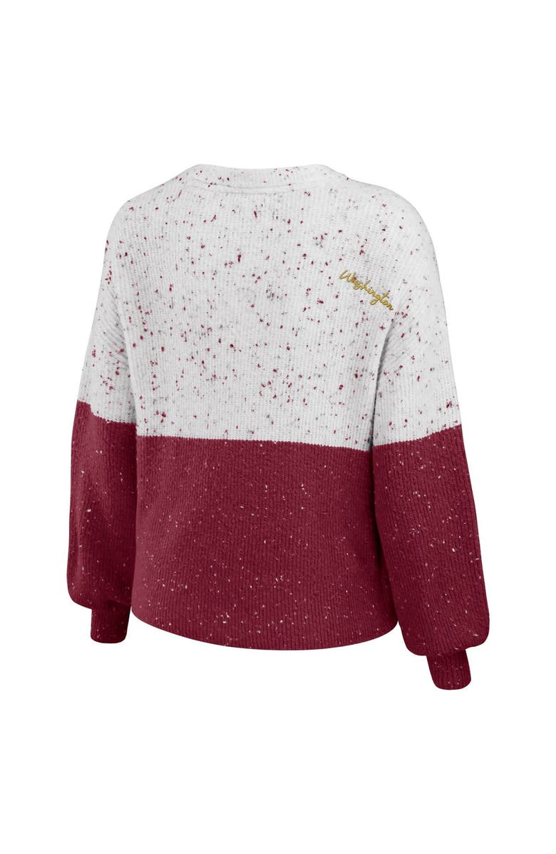 WEAR by Erin Andrews Women's WEAR by Erin Andrews  White/Burgundy Washington Commanders Lighweight Modest Crop Color-Block Pullover Sweater, Alternate, color, 