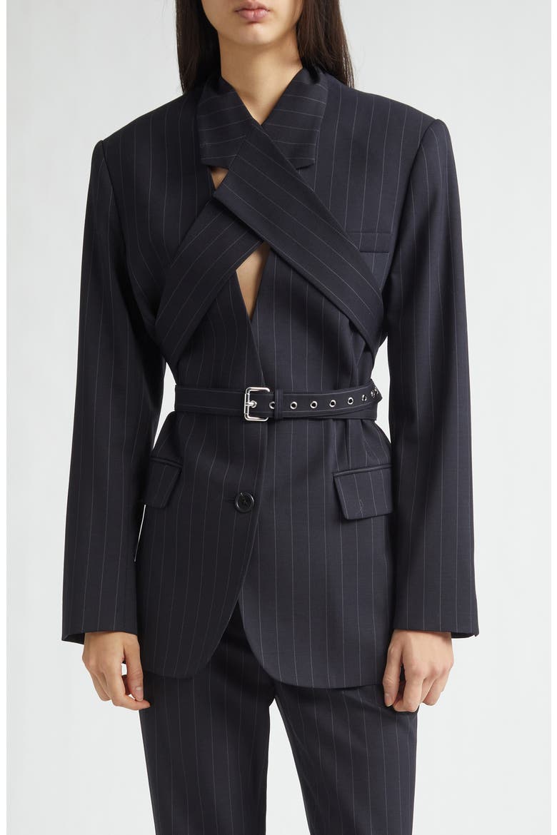 Harness Pinstripe Tailored Jacket, Main, color, DARK SAPPHIRE