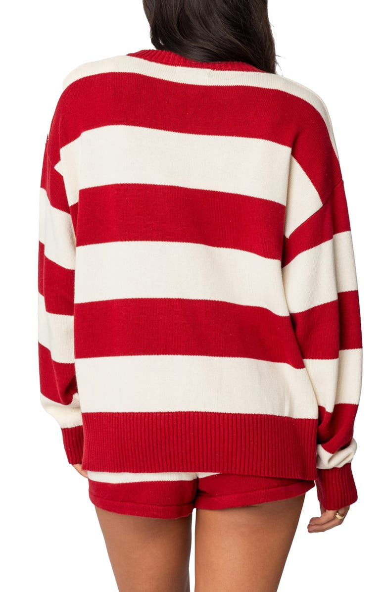 EDIKTED Riley Stripe Oversize Sweater, Alternate, color, Burgundy-And-Cream