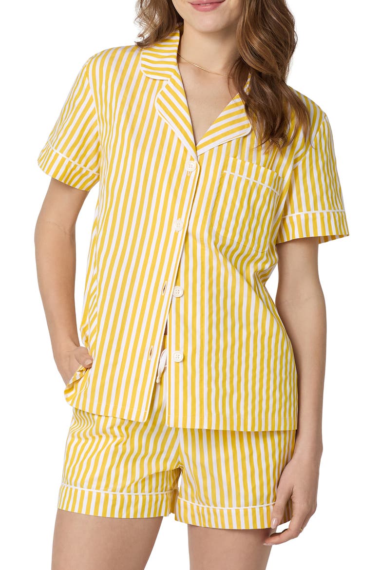 Stripe Organic Cotton Dobby Short Pajamas, Main, color, YELLOW 3D STRIPE