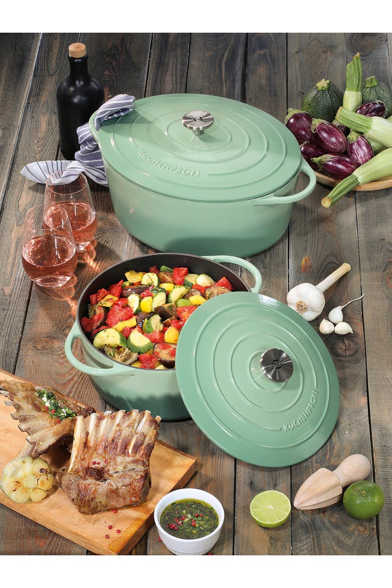 Provence Enameled Cast Iron Oval Dutch Oven, 13" L, 7.4 qt, Alternate, color, Jade