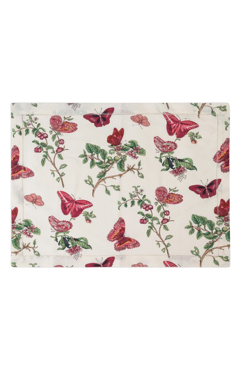 Matouk Baudin Butterfly Set of 4 Linen Placemats, Main, color, Ruby