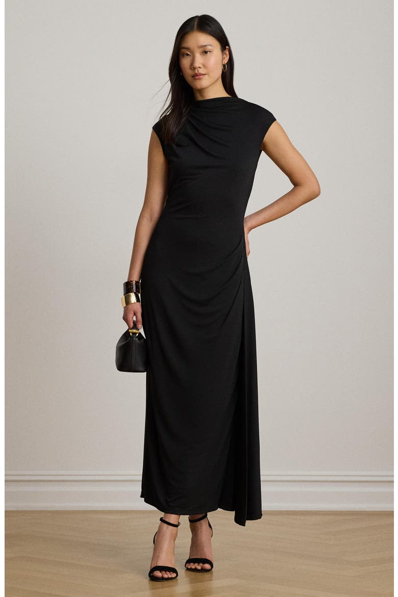 Boatneck Matte Jersey Sheath Midi Dress, Alternate, color, BLACK