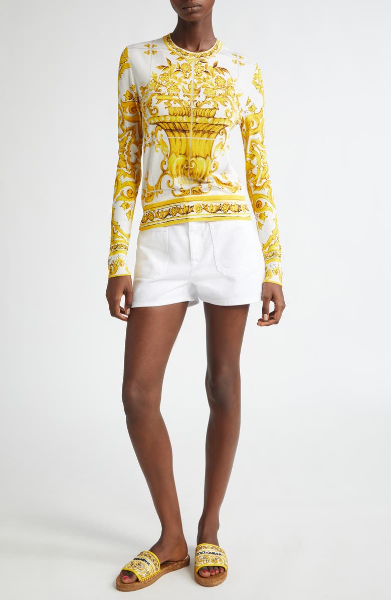 Dolce&Gabbana Majolica Print Silk Sweater, Alternate, color, 