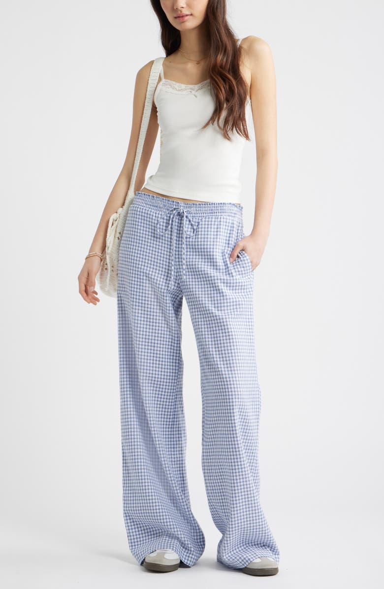 BP. Linen Blend Beach Pants, Alternate, color, Blue- White Demi Gingham