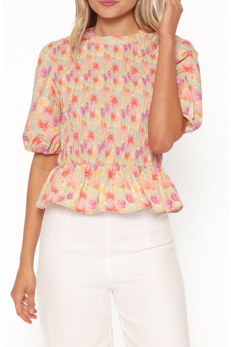 Ross Smocked Cotton Top, Main, color, SAGE WILDFLOWER