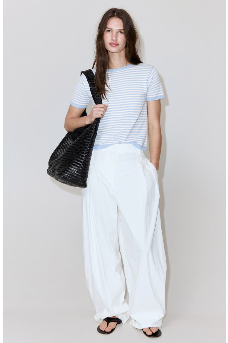 Striped Short Sleeved Sweater, Alternate, color, SKY BLUE