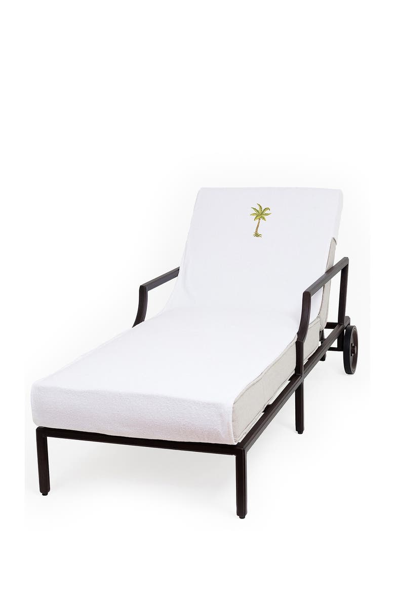 100% Turkish Cotton Palm Tree Embroidered Standard Size Chaise Lounge Cover - White, Alternate, color, WHITE