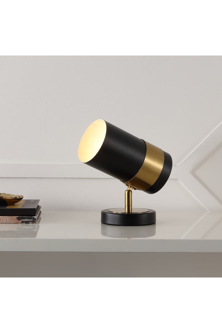 Astra 9.25" Modern Industrial Iron Adjustable Indoor LED Floor Spotlight, Black/Brass Gold, Alternate, color, Black/Brass Gold