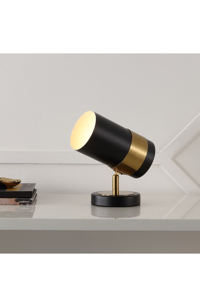 JONATHAN Y Astra 9.25" Modern Industrial Iron Adjustable Indoor LED Floor Spotlight, Black/Brass Gold, Alternate, color, Black/Brass Gold