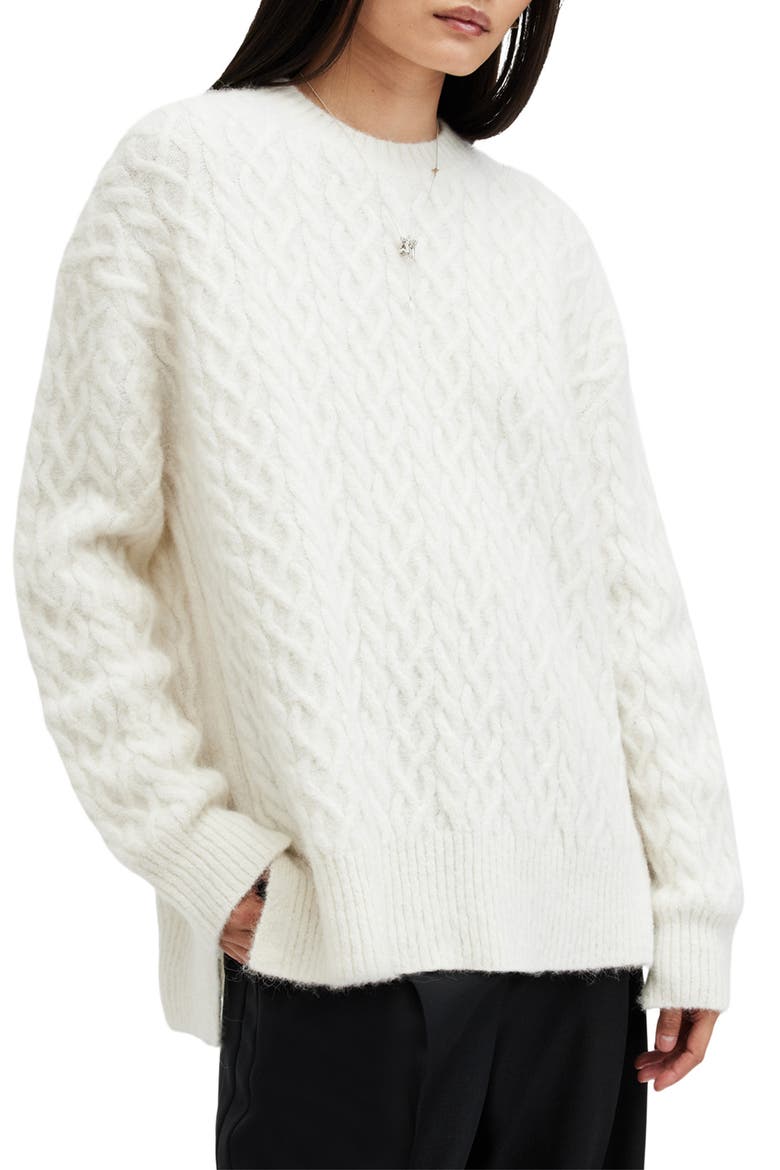 Sirius Relaxed Alpaca Blend Cable Sweater, Alternate, color, CHALK WHITE