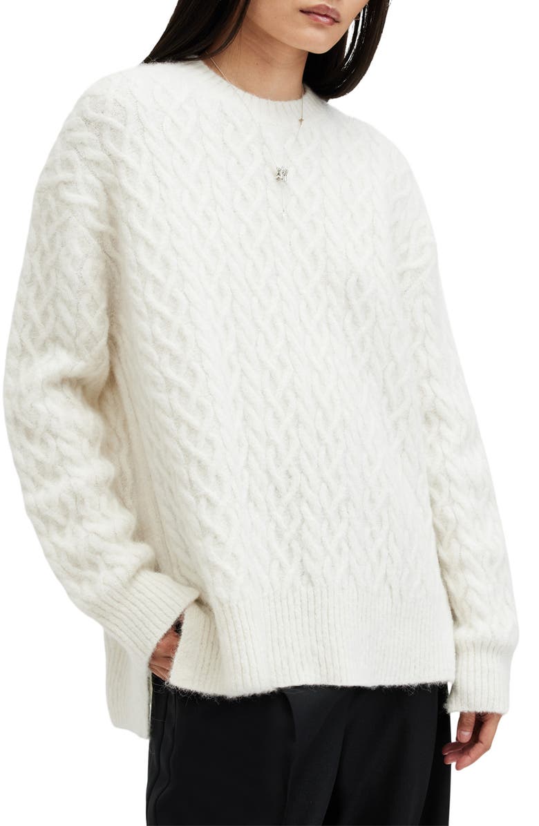 AllSaints Sirius Relaxed Alpaca Blend Cable Sweater, Alternate, color, Chalk White