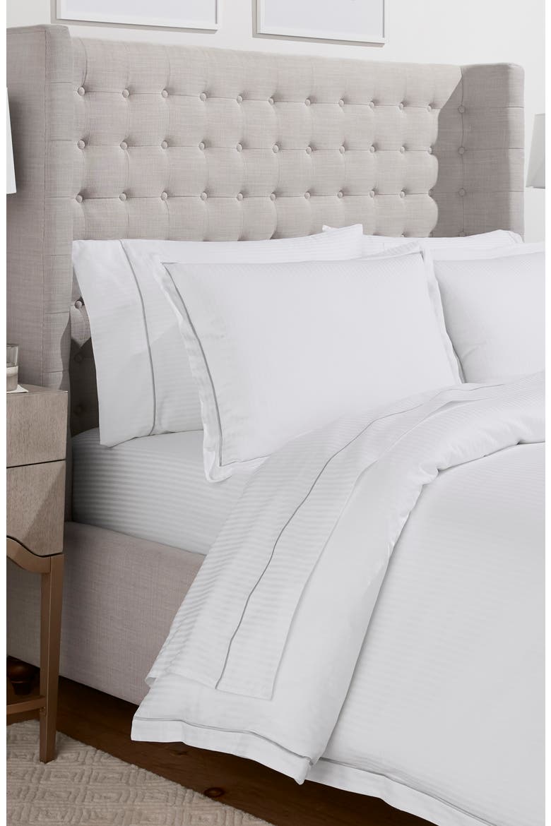 Signature Embroidered Stripe Duvet Set, Alternate, color, WHITE/PEWTER