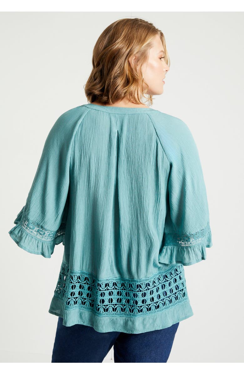 June + Vie Lace-Trimmed Boho Blouse, Alternate, color, Sugar Swizzle