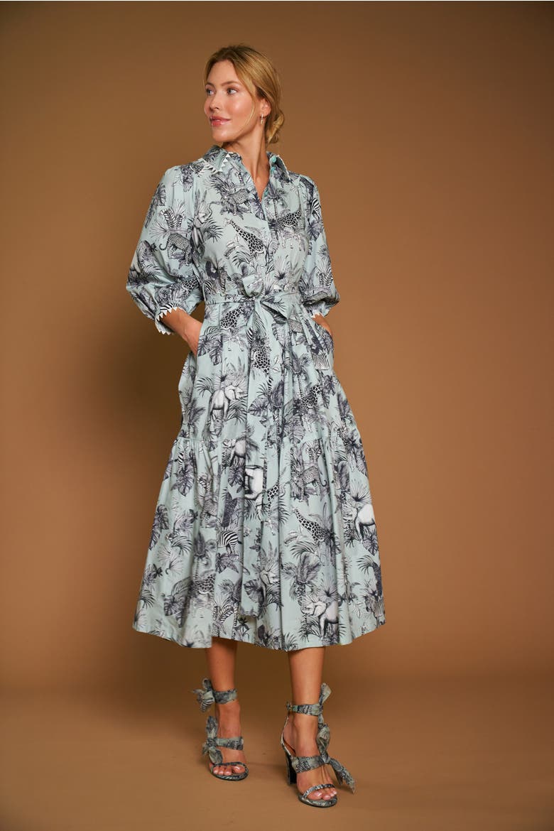 Printed Poplin Dress With Macrame Trim, Alternate, color, Mint