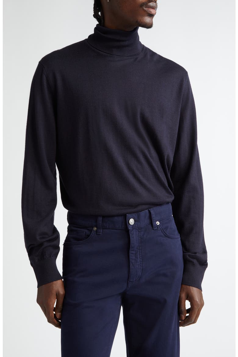 Casheta Cashmere & Silk Turtleneck Sweater, Main, color, NAVY