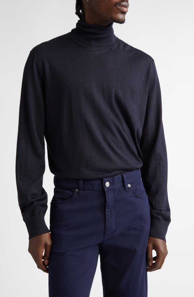 ZEGNA Casheta Cashmere & Silk Turtleneck Sweater, Main, color, Navy