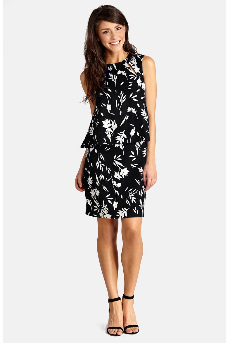 Floral Print Popover Dress, Main, color, BLACK