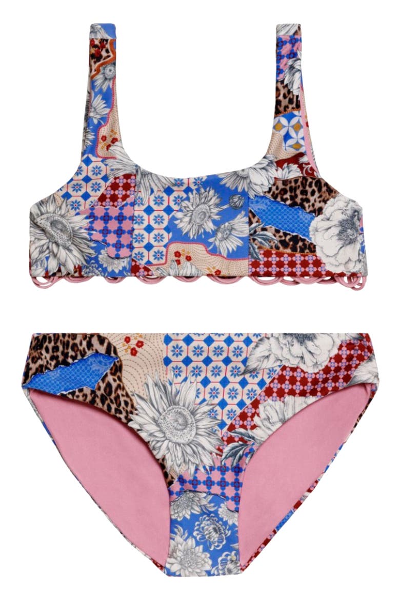 Kids' Dolce Patchwork Two-Piece Swimsuit, Main, color, BROWN