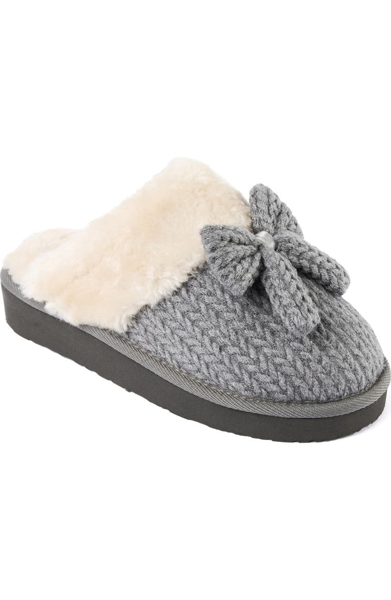 Minnetonka Bowelle Faux Fur Scuff Slipper, Main, color, Grey