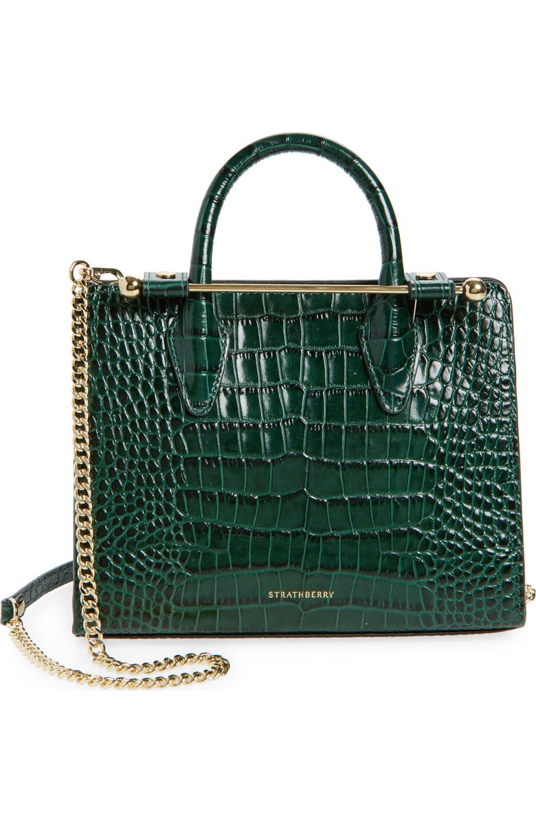 Strathberry Mini Croc Embossed Leather Tote, Main, color, Bottle Green