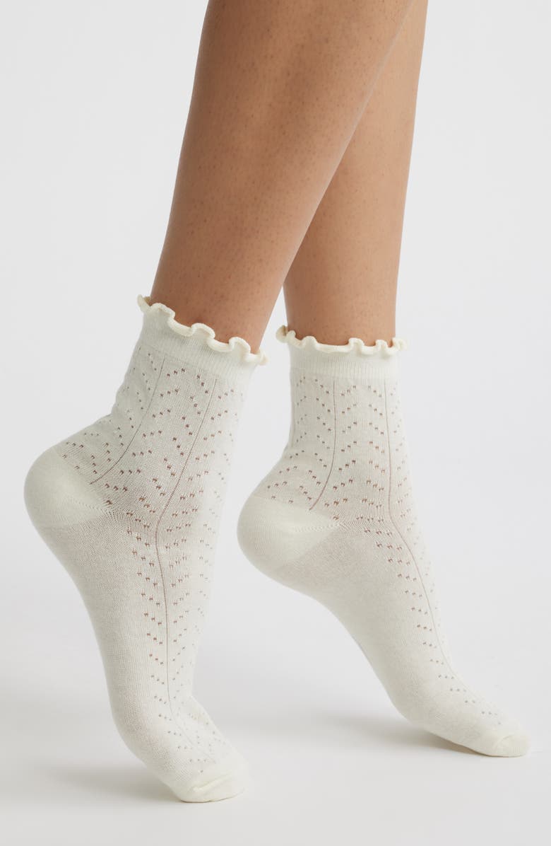 Stems Pointelle Ankle Socks, Main, color, Ivory
