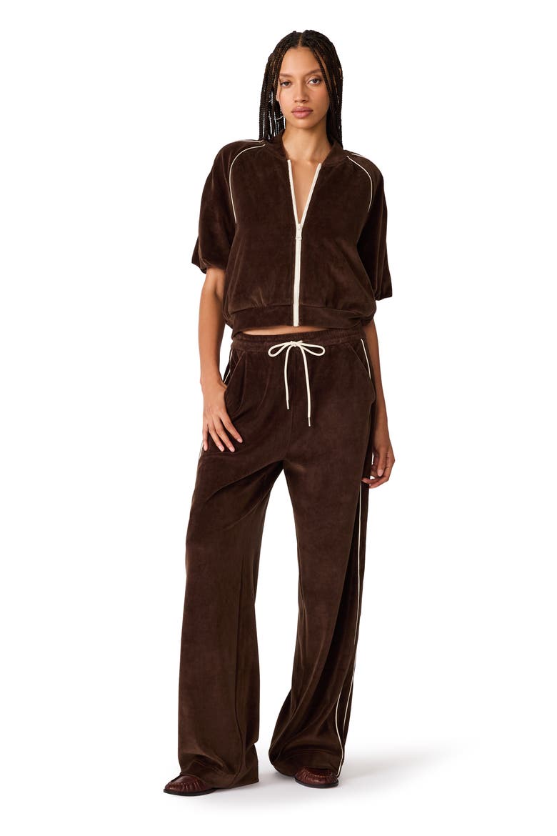Velour Puff Sleeve Track Jacket, Alternate, color, DARK ESPRESSO