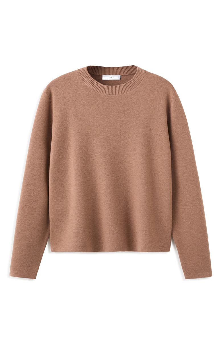 MANGO Fine Knit Crewneck Sweater, Alternate, color, Medium Brown