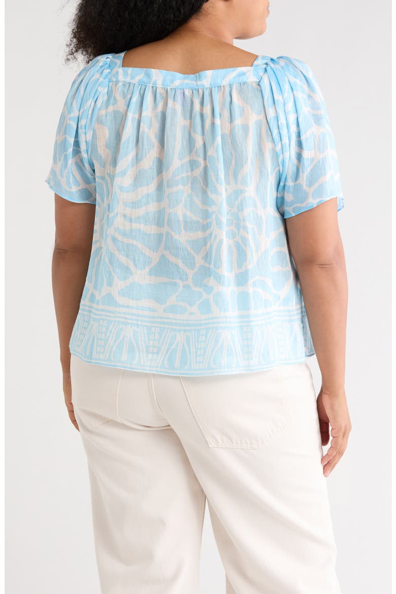 Floral Short Sleeve Tiered Top, Alternate, color, COOL WATERS