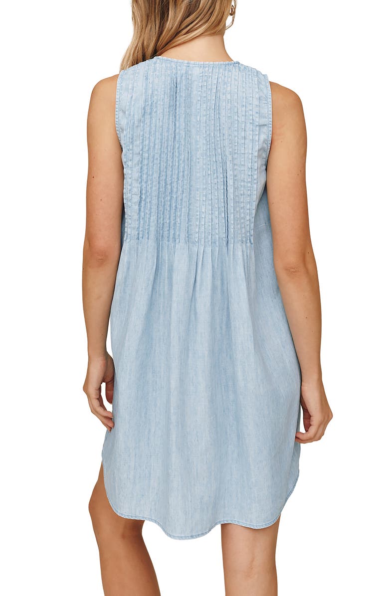 Bella Dahl Pintuck Sleeveless Denim Minidress, Alternate, color, Sun Bleached Wash