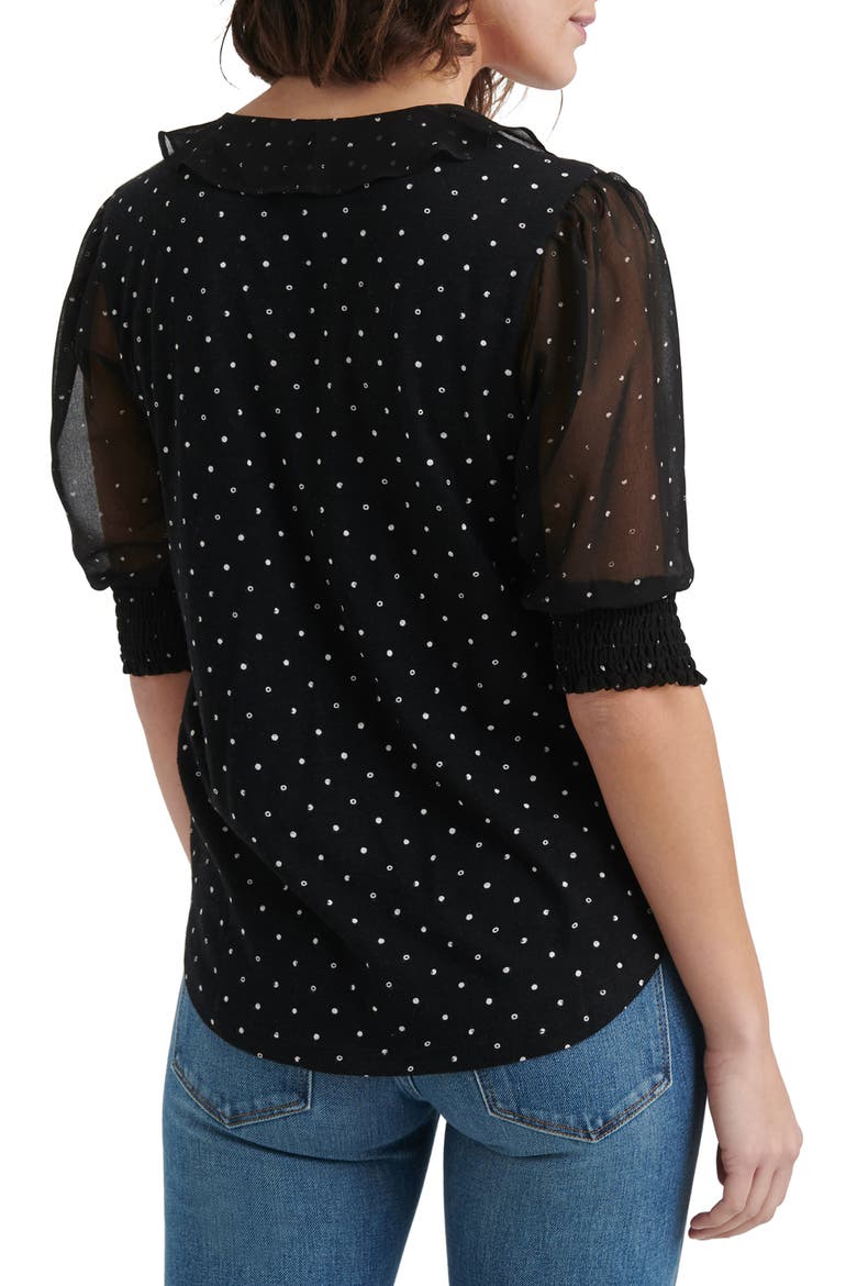 Mixed Media Ruffle Top, Alternate, color, BLACK MULTI