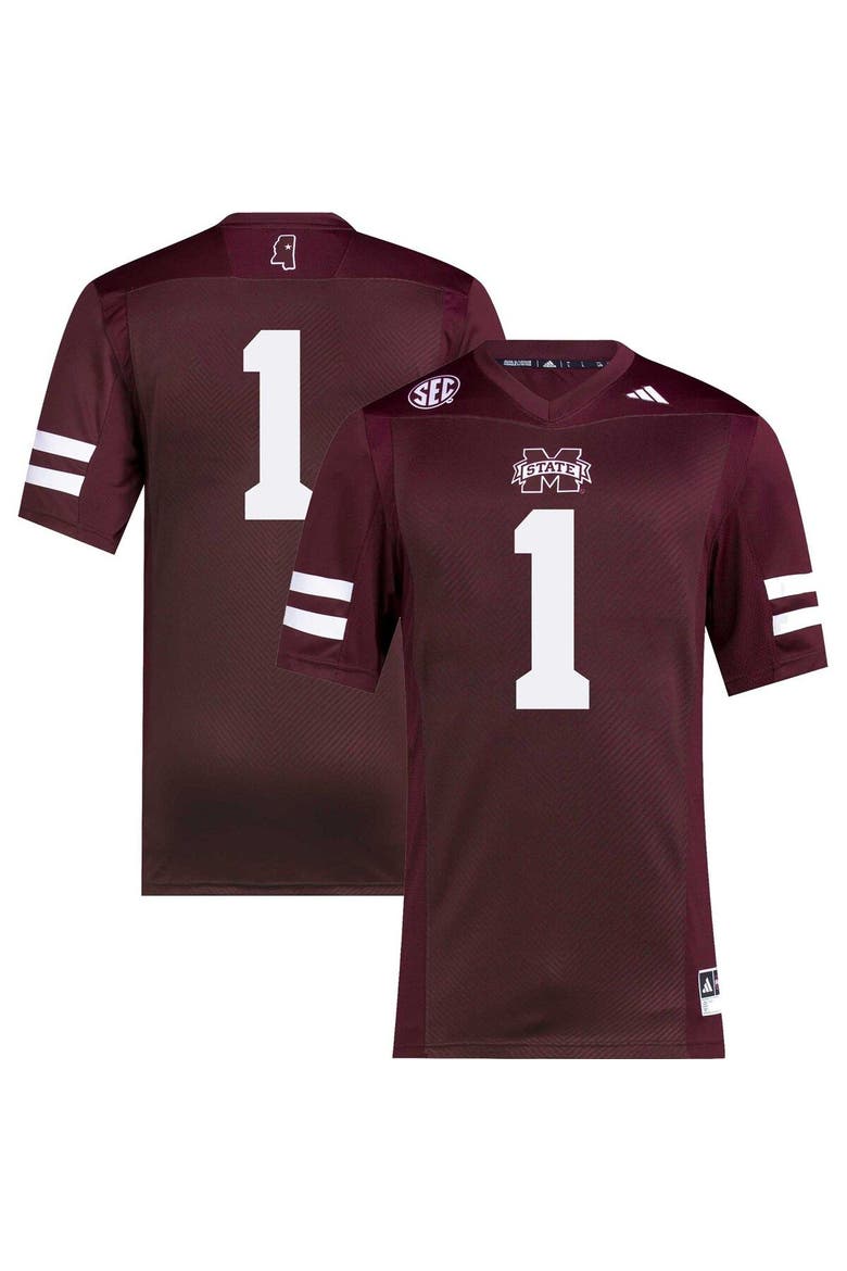 Men's adidas #1 Maroon Mississippi State Bulldogs Premier Football Jersey, Alternate, color, Maroon
