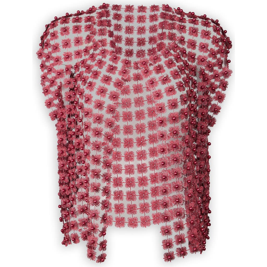 Saachi Pearly Beaded Floral Lace Top In Burgundy