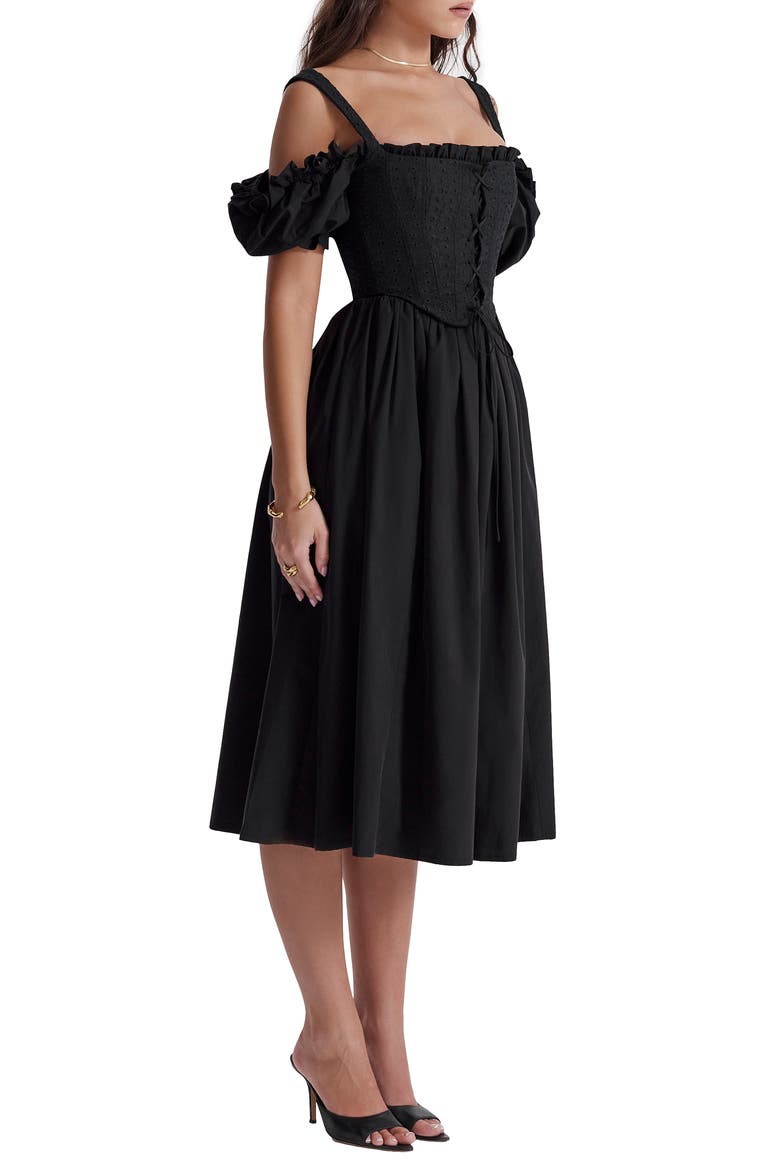Silvana Embroidered Cold Shoulder Corset Fit & Flare Dress, Alternate, color, BLACK
